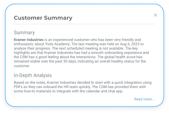 AI customer summary example in Custify