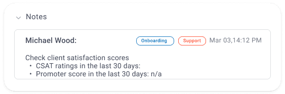 tasks and notes in customer success 360 view