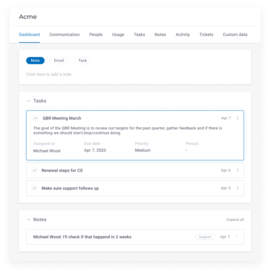 customer success tool for task management